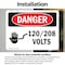 Signmission 120 208 Volts Danger Sign, Vinyl Decal, 10in W x 7in L, 2PK OS-2PACK-DS-D-710-L-1004 - alternate 5